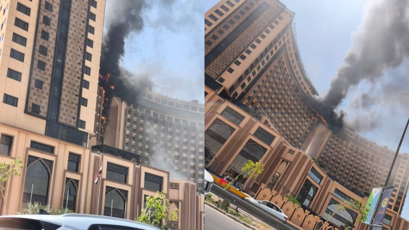 حريق ضخم في فندق قلب العالم وسط بغداد