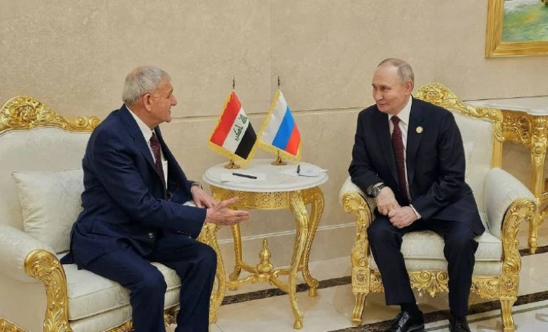 رشيد يلتقي بوتين في عشق آباد ويبحثان التحديات الأمنية والاتفاقيات الموقعة بين بغداد وموسكو